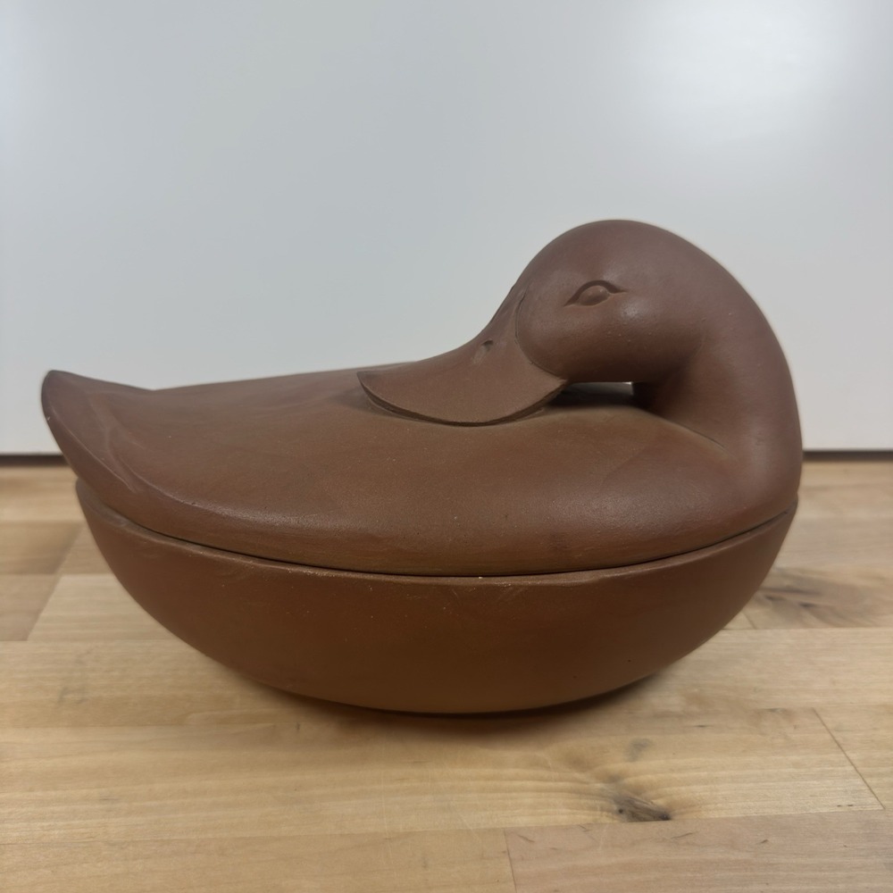Vintage Artist Montgomery Smith Duck Baking Dish Clay Pottery Terracotta 1980